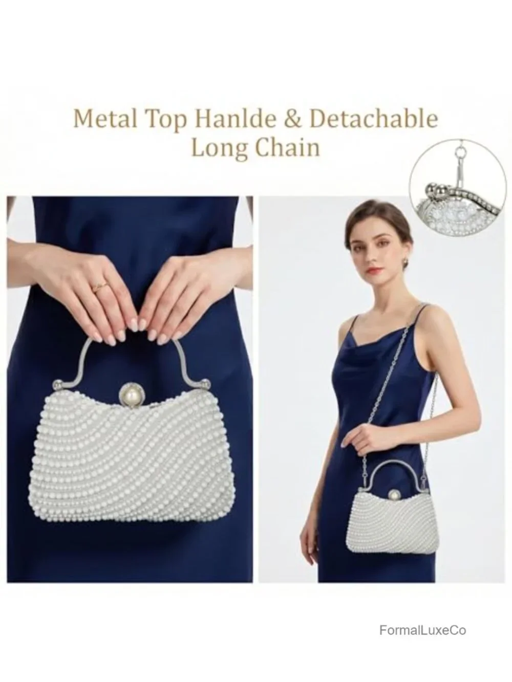 Pearl Clutch Evening Bag Beaded Wedding Purse Women Formal